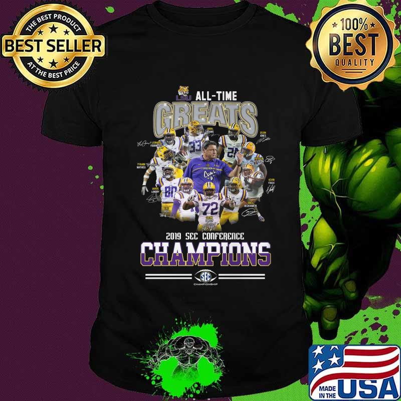 Lsu tigers all time great 2019 sec conference champions signatures shirt