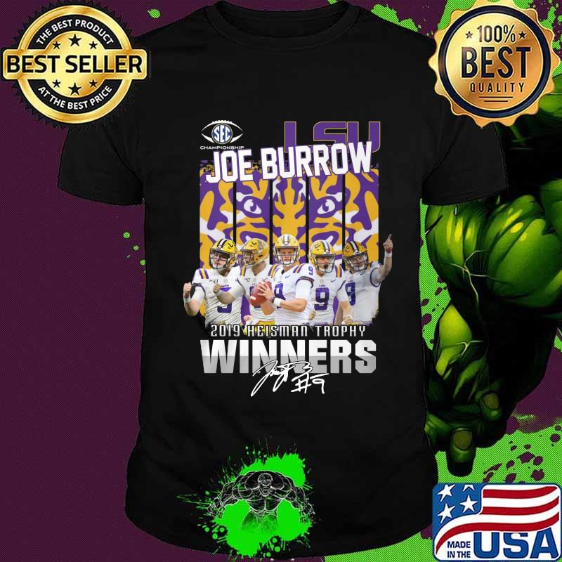 Lsu tigers joe burrow 2019 heisman trophy winners signature shirt