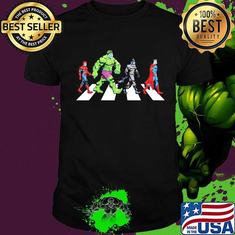 Marvel heroes wear mask abbey road shirt