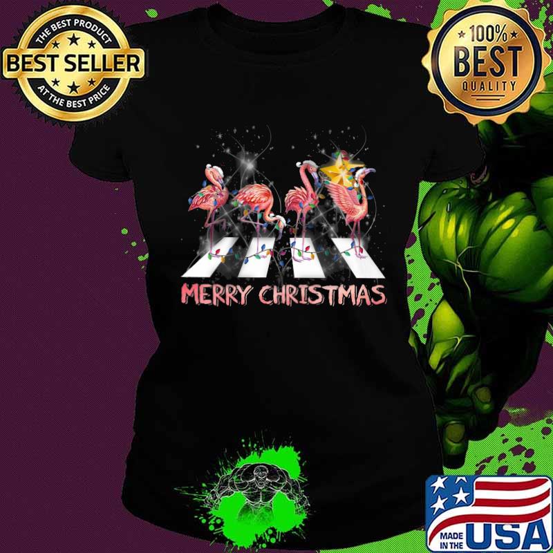 Merry christmas flamingo abbey road lights s Ladies tee Merry christmas flamingo abbey road lights s Ladies tee