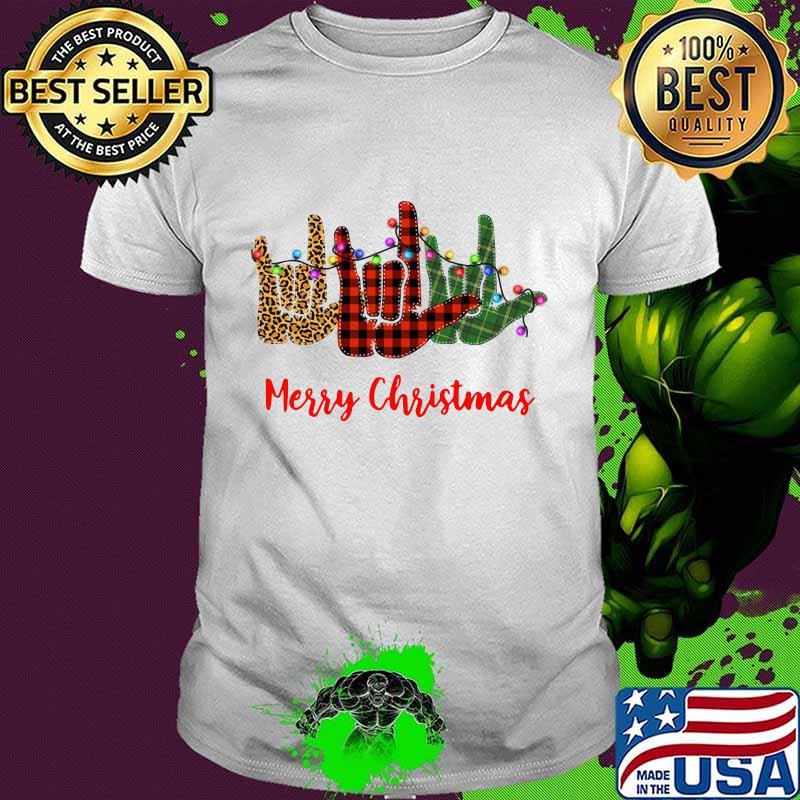 Merry christmas hand sign language leopard shirt