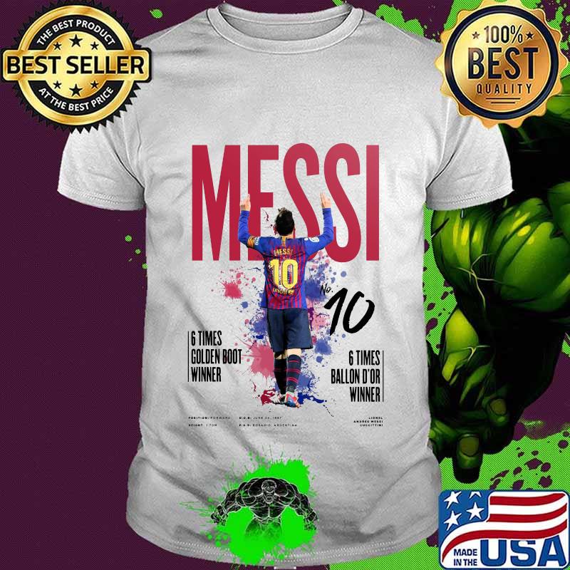 Messi no.10 6 times golden boot winner shirt