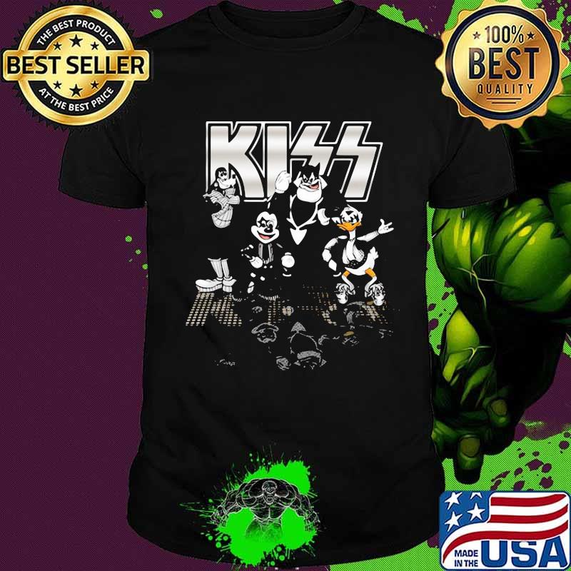 Mickey mouse cartoon characters kiss band shirt