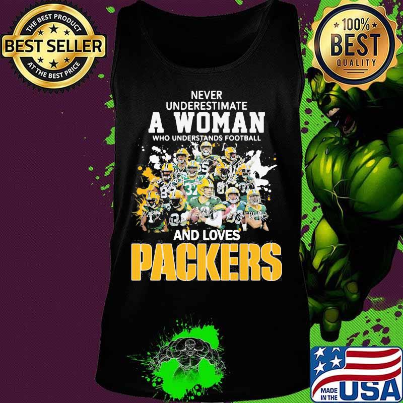 Never underestimate a woman who understands football and loves green bay packers football signatures s Tank top Never underestimate a woman who understands football and loves green bay packers football signatures s Tank top