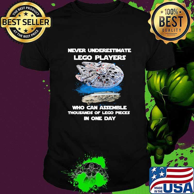 Never underestimate lego players who can assemble thousand of lego pieces in one day logo shirt