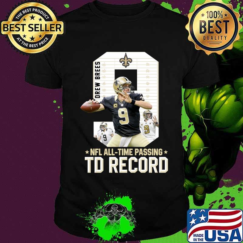 New orleans saints 9 drew brees nfl all time passing td record shirt