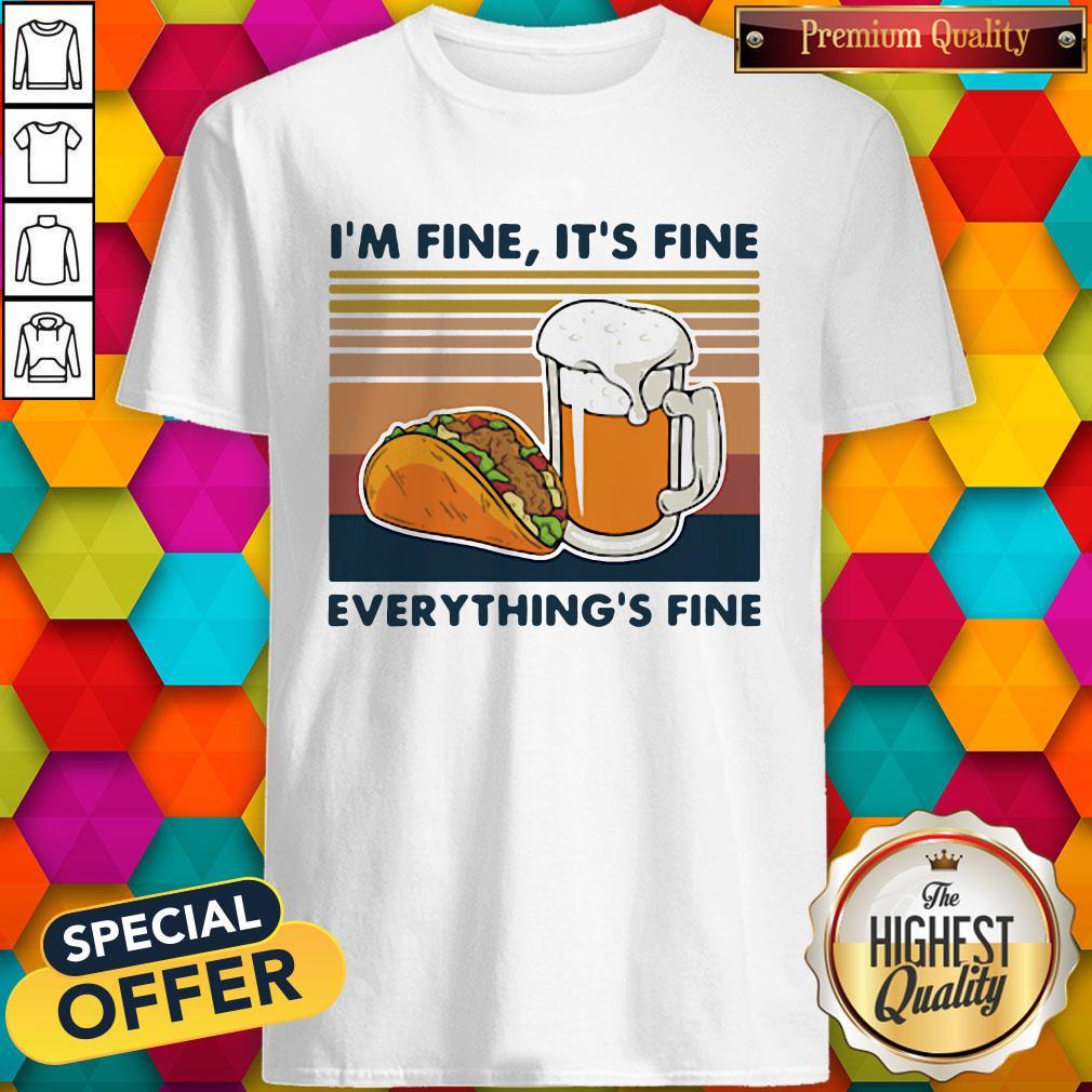 Nice Hamburger And Beer Im Fine Its Fine Everythings Fine Vintage Retro Shirt