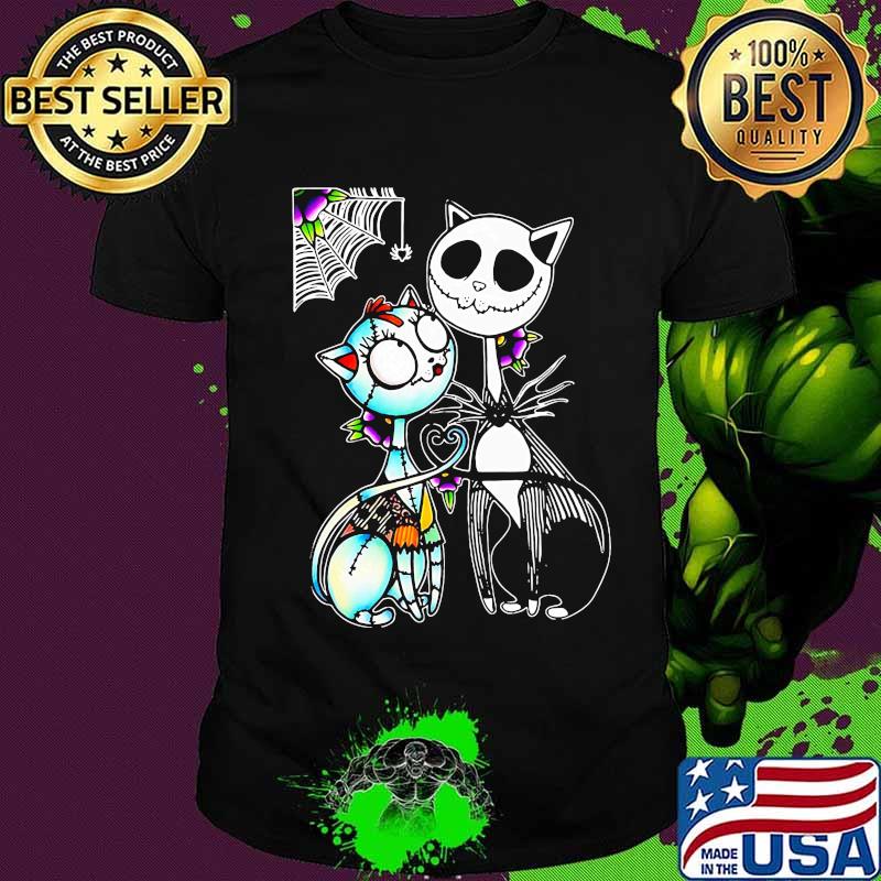 Nightmare cat jack skellington and sally skelllington shirt
