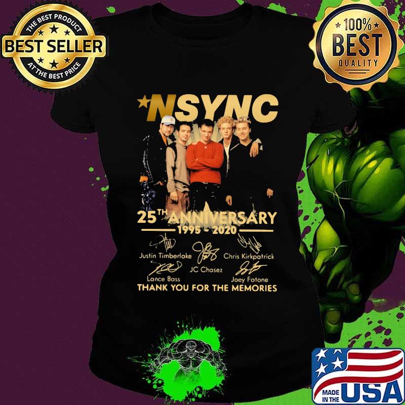 Nsync 25th anniversary 1995 2020 thank you for the memories signatures s Ladies tee Nsync 25th anniversary 1995 2020 thank you for the memories signatures s Ladies tee