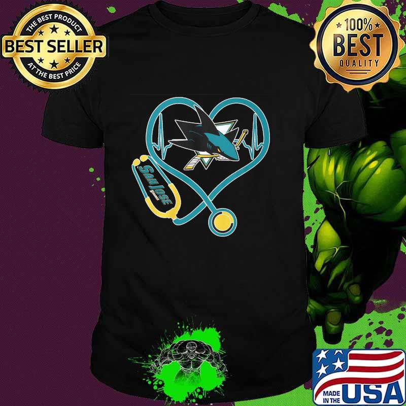 Nurse stethoscope san jose sharks heartbeat shirt Nurse stethoscope san jose sharks heartbeat shirt