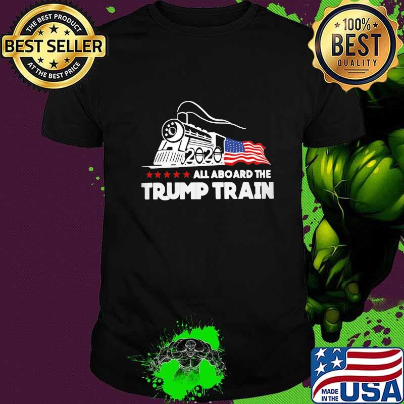 Official All aboard the Trump train 2020 American Flag shirt