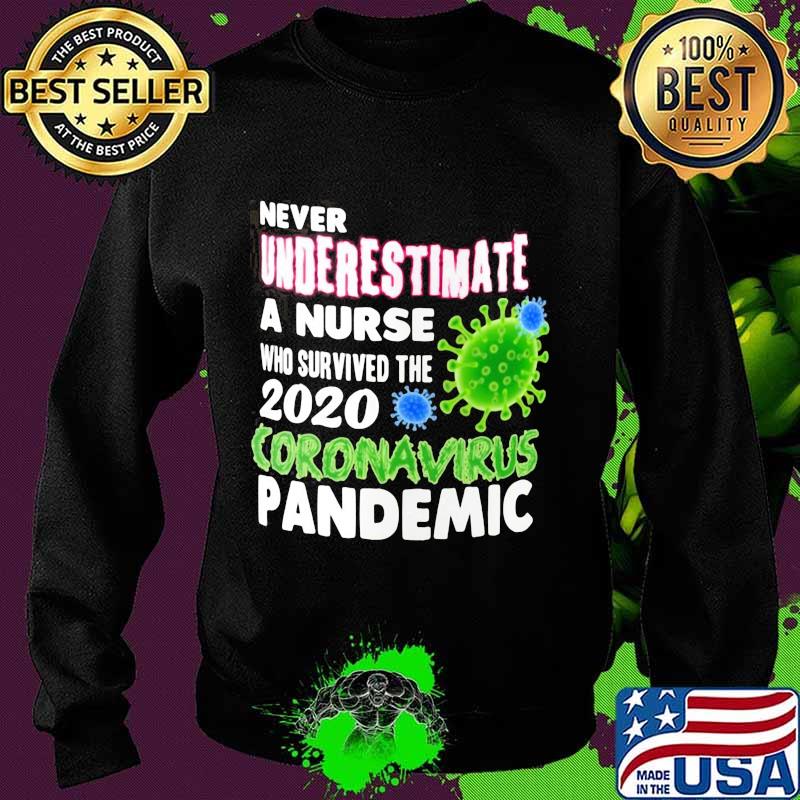 OFFICIAL NEVER UNDERESTIMATE A NURSE WHO SURVIVED THE 2020 CORONAVIRUS PANDEMIC SHIRT Sweater OFFICIAL NEVER UNDERESTIMATE A NURSE WHO SURVIVED THE 2020 CORONAVIRUS PANDEMIC SHIRT Sweater