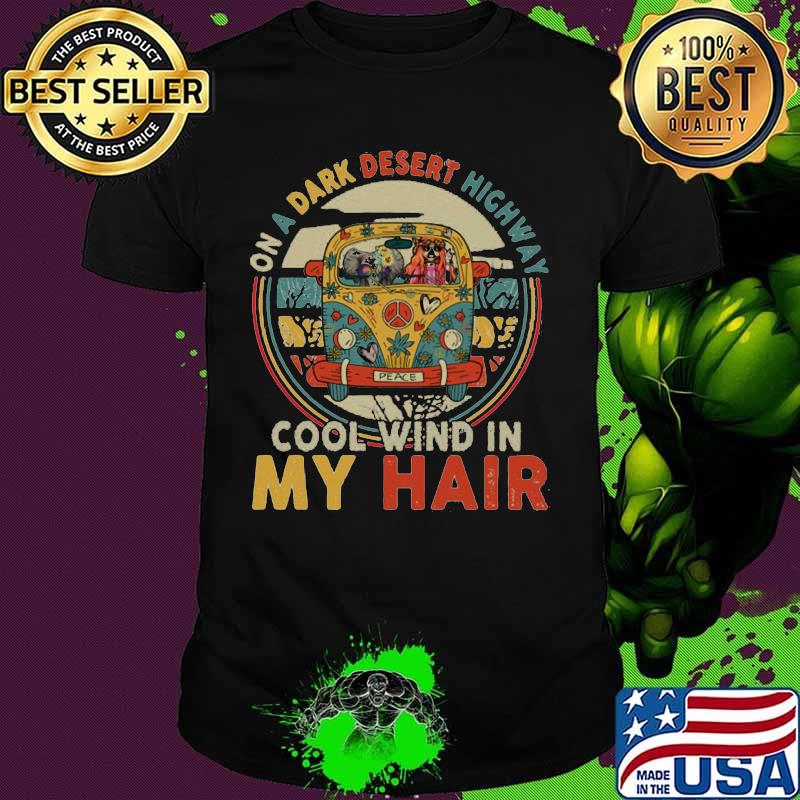 Peace bus elephant on a dark desert highway cool wind in my hair shirt