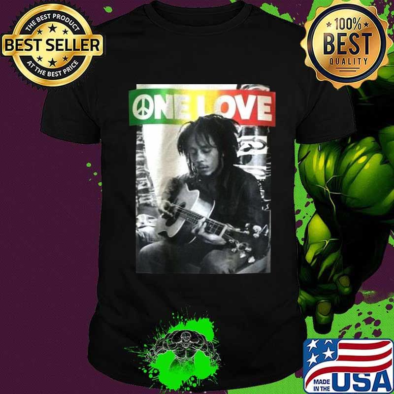 Peace love bob marley playing guitar shirt
