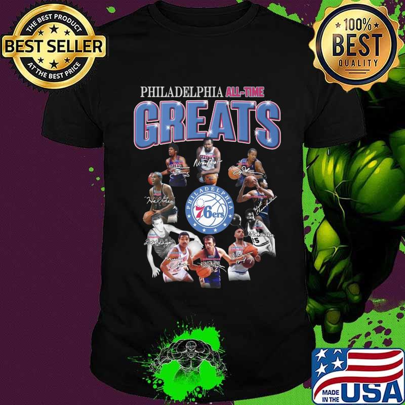Philadelphia 76ers basketball all time great signatures shirt