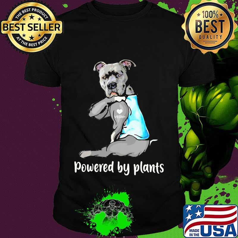Pitbull tattoos vegan heart powered by plants shirt