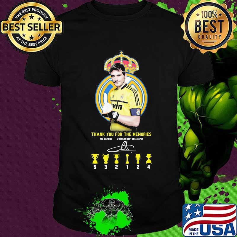 Real madrid iker casillas thank you for the memories 125 matches 5 world's best goalkeeper signature soccer shirt