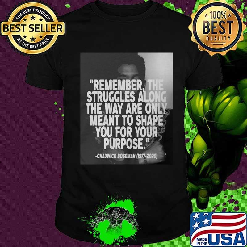 Remember the struggles along the way are only meant to shape you for your purpose black panther rip chadwick 1976 2020 shirt Remember the struggles along the way are only meant to shape you for your purpose black panther rip chadwick 1976 2020 shirt