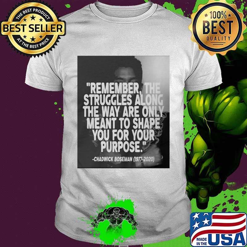 Remember the struggles along the way are only meant to shape you for your purpose black panther rip chadwick 1976 2020 shirt Remember the struggles along the way are only meant to shape you for your purpose black panther rip chadwick 1976 2020 shirt