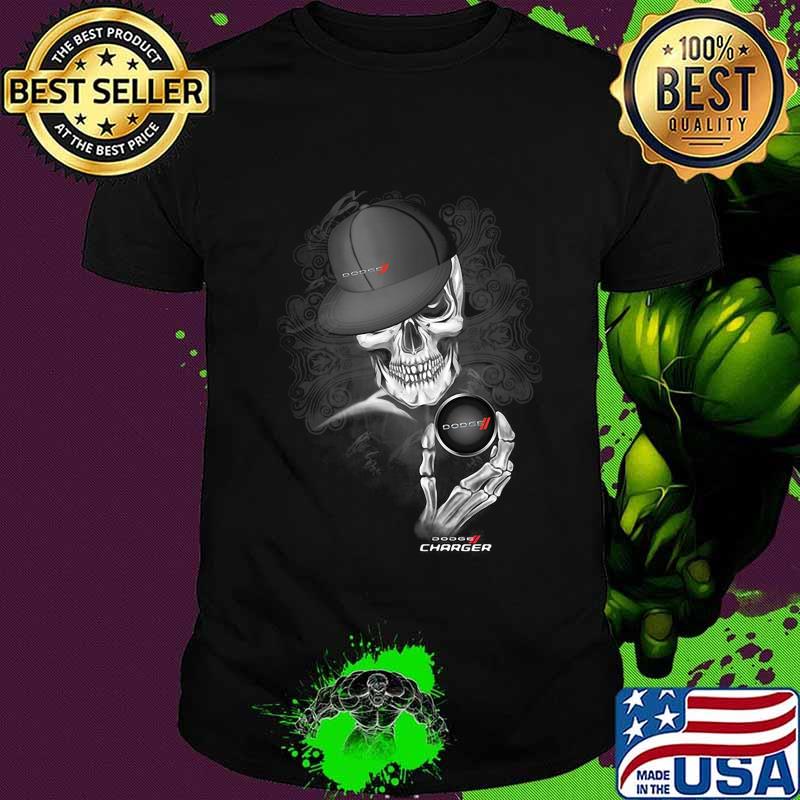 Skeleton holding dodge charger logo shirt