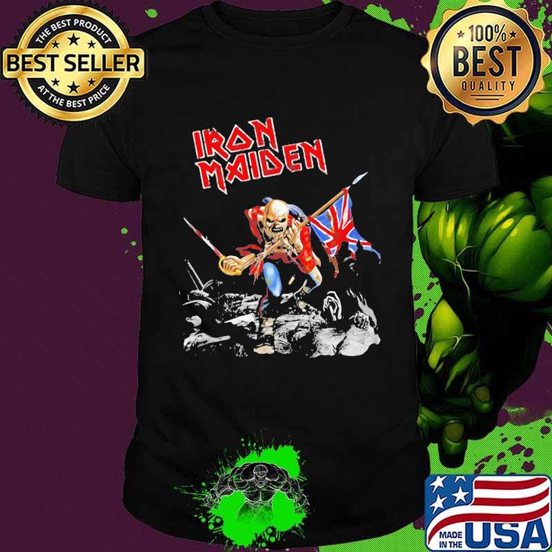 Skeleton iron maiden band british flag shirt