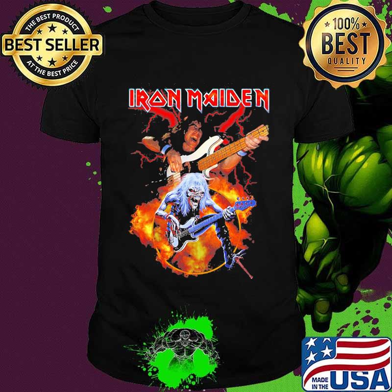 Skeleton iron maiden band guitar shirt