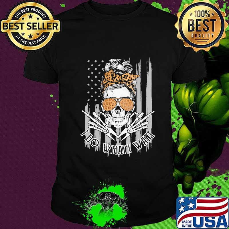 Skull leopard I do what i want American Flag shirt