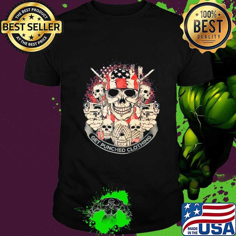 Skulls gun get punched clothing american flag independence day shirt