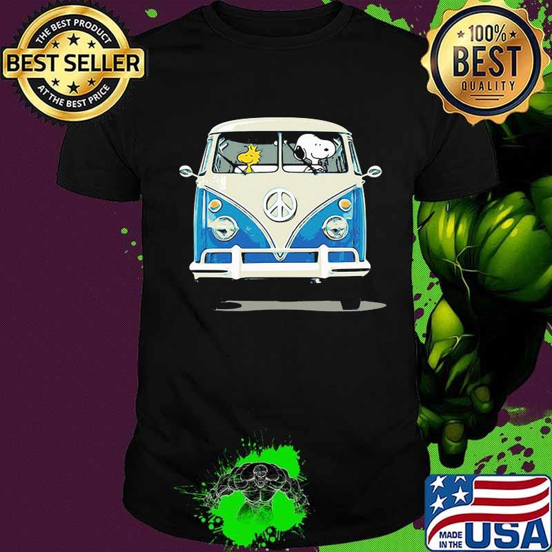 Snoopy and woodstock riding a peace bus shirt