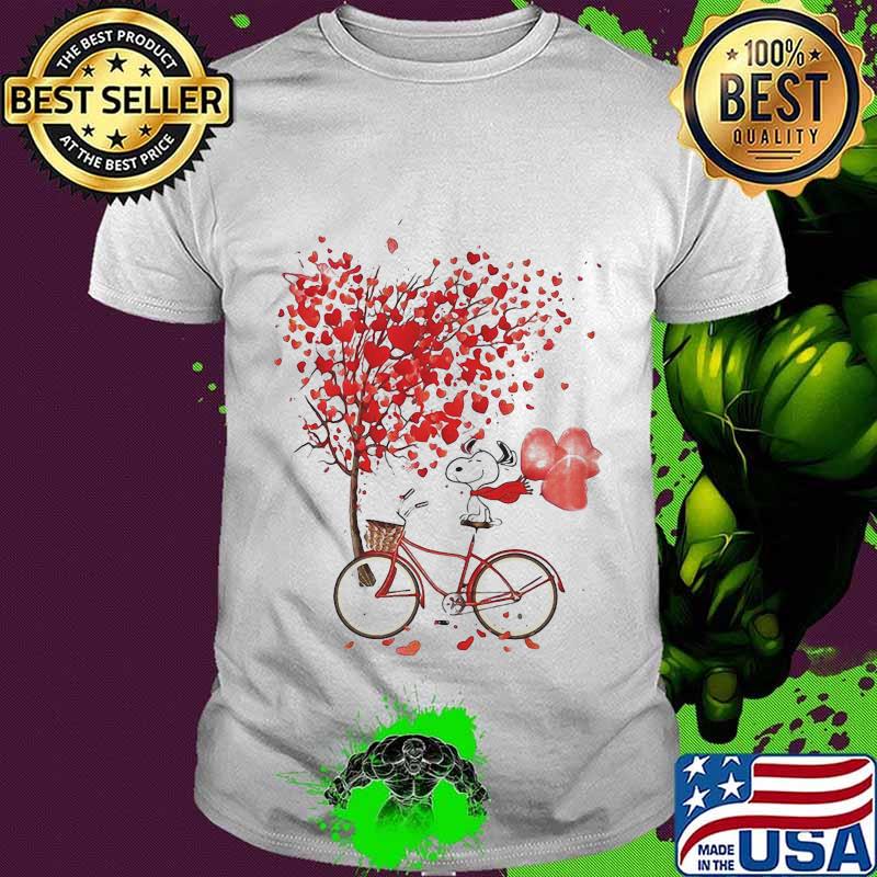 Snoopy riding bicycle heart tree shirt