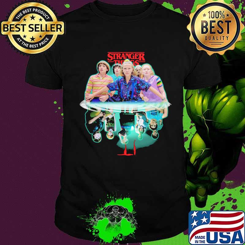 Stranger things movie characters water reflection shirt