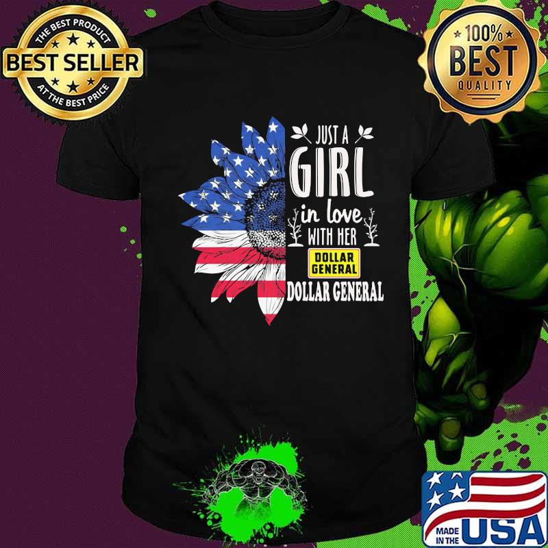 Sunflower just a girl in love with her dollar general american flag independence day shirt