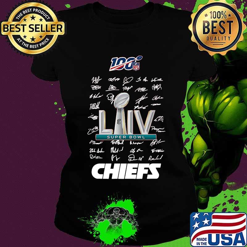 Super bowl liv 100 nfl kansas city chiefs football players signatures s Ladies tee Super bowl liv 100 nfl kansas city chiefs football players signatures s Ladies tee