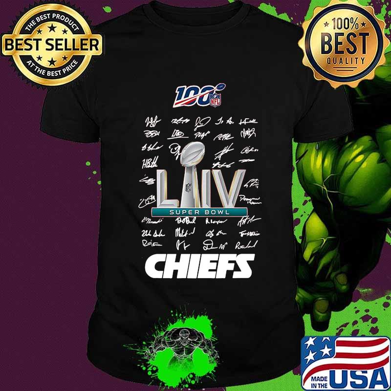 Super bowl liv 100 nfl kansas city chiefs football players signatures shirt