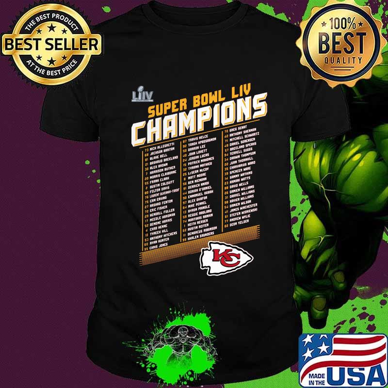 Super bowl liv champions players kansas city chiefs football logo shirt