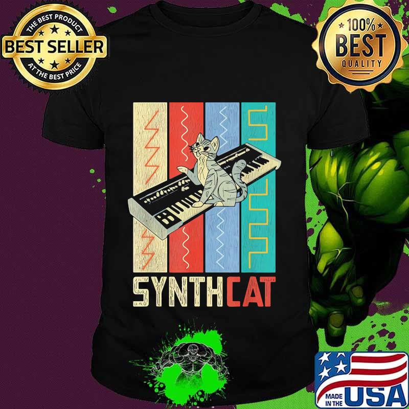 Synthesizer synth cat vintage retro shirt