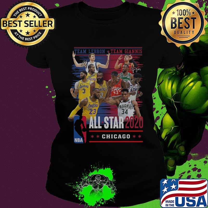 Team lebron team giannis all star 2020 chicago signatures s Ladies tee Team lebron team giannis all star 2020 chicago signatures s Ladies tee