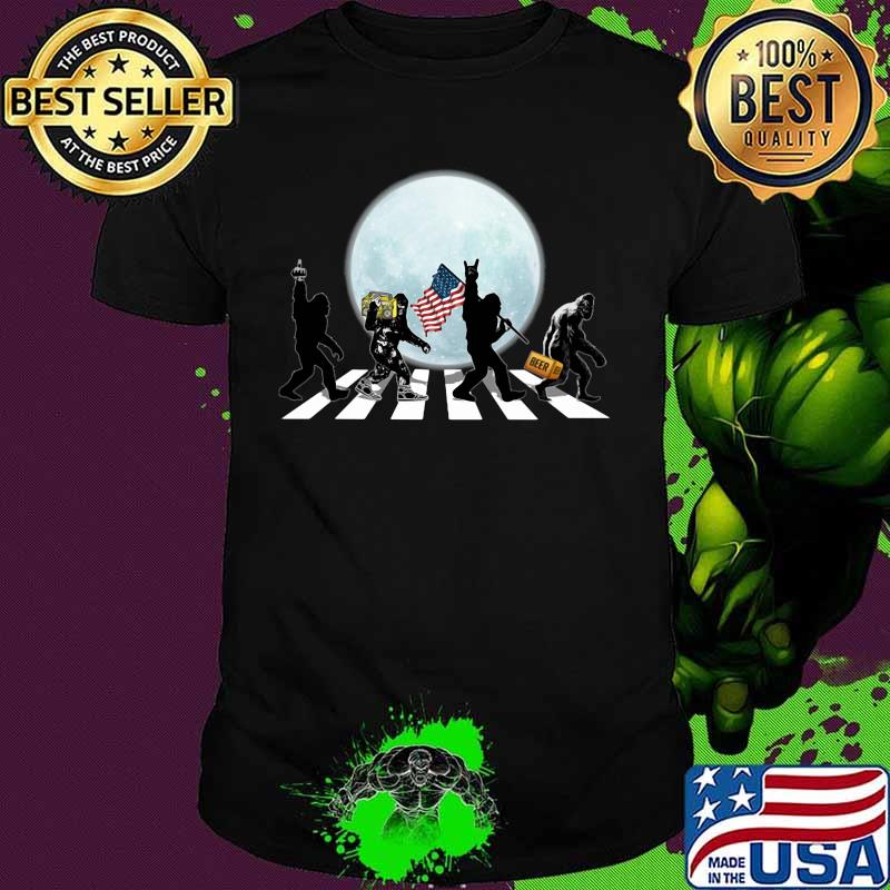 THE BIGFOOTS CROSSING THE LINE BEER RADIO AMERICAN FLAG WALK IN THE MOON SHIRT