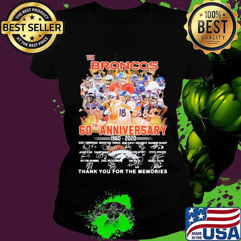 The broncos 60th anniversary 1960 2021 thank you for the memories signatures s Ladies tee The broncos 60th anniversary 1960 2021 thank you for the memories signatures s Ladies tee