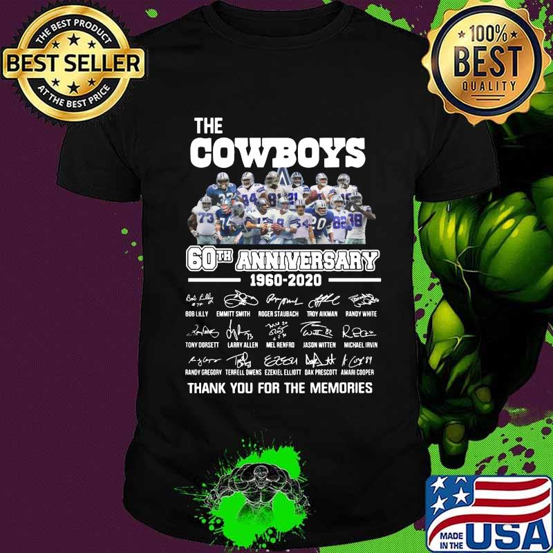 The dallas cowboys 60th anniversary 1960 2020 thank you for the memories signatures shirt