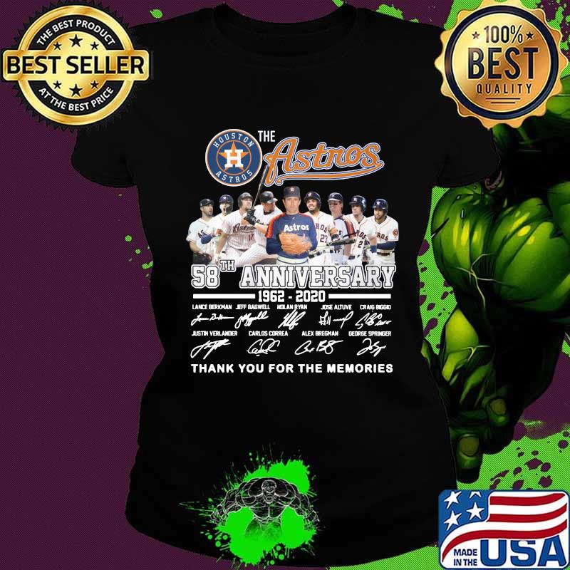 The houston astros 58th anniversary 1962 2020 thank you for the memories signatures s Ladies tee The houston astros 58th anniversary 1962 2020 thank you for the memories signatures s Ladies tee