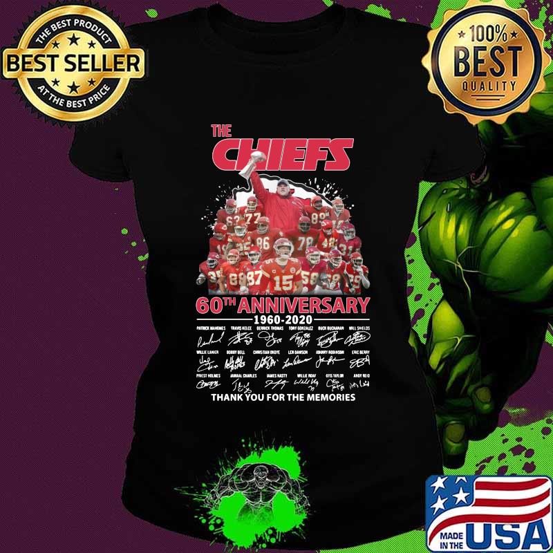 The kansas city chiefs 60th anniversary 1960 2020 thank you for the memories signatures s Ladies tee The kansas city chiefs 60th anniversary 1960 2020 thank you for the memories signatures s Ladies tee