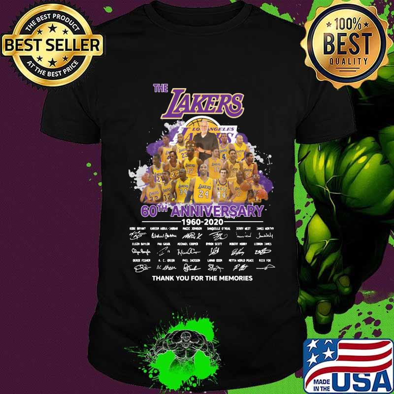 The los angles lakers 60th anniversary 1960 2020 thank you for the memories signatures shirt
