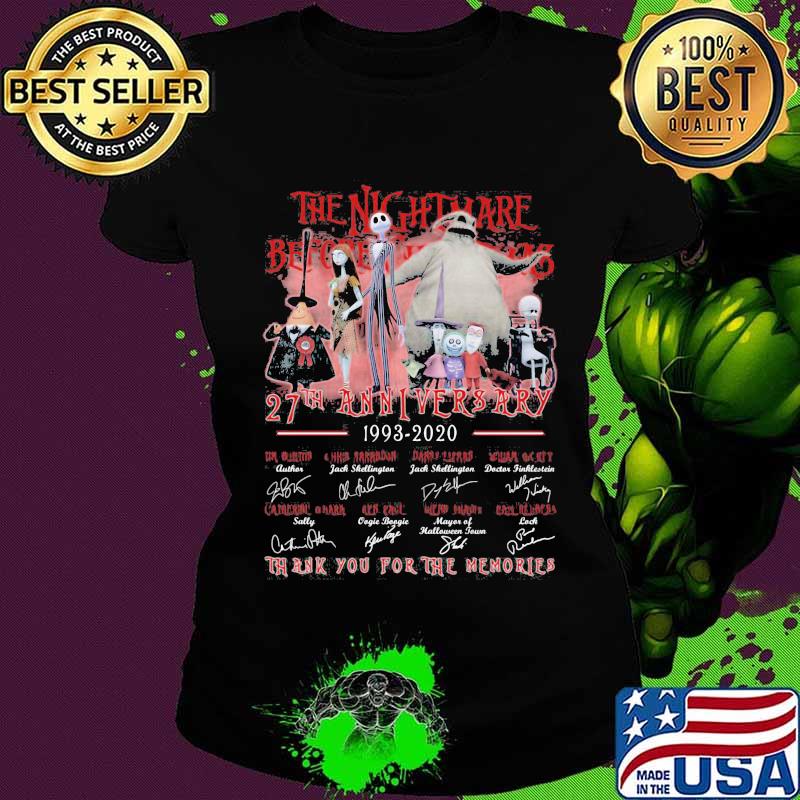 The nightmare before christmas 27th anniversary 1993 2021 thank you for the memories signatures s Ladies tee The nightmare before christmas 27th anniversary 1993 2021 thank you for the memories signatures s Ladies tee