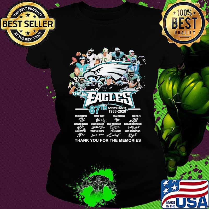 The philadelphia eagles 87th anniversary 1933 2020 thank you for the memories signatures s Ladies tee The philadelphia eagles 87th anniversary 1933 2020 thank you for the memories signatures s Ladies tee