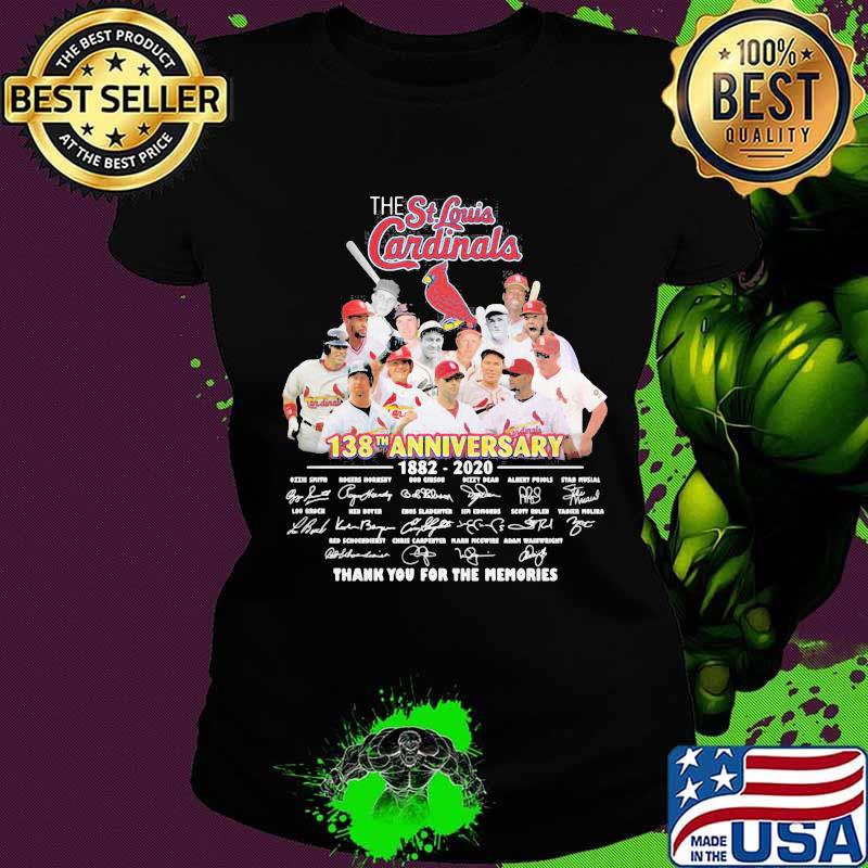 The st. louis cardinals 138th anniversary 1882 2021 thank you for the memories signatures s Ladies tee The st. louis cardinals 138th anniversary 1882 2021 thank you for the memories signatures s Ladies tee