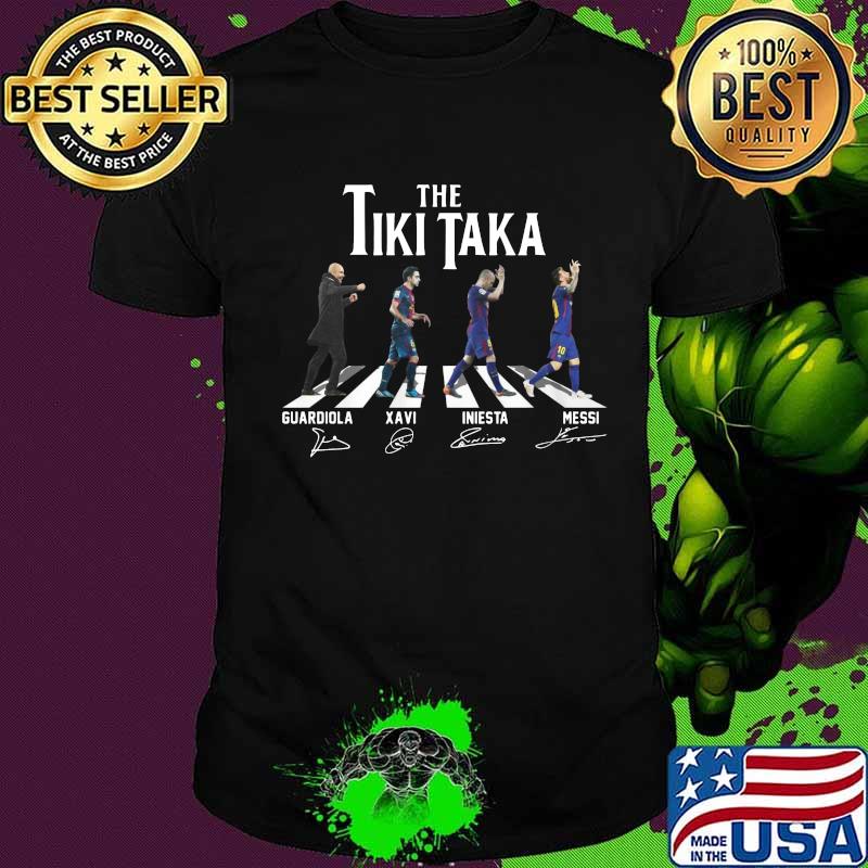 The tiki taka barcelona crossing the line guardiola xavi iniesta messi signatures shirt