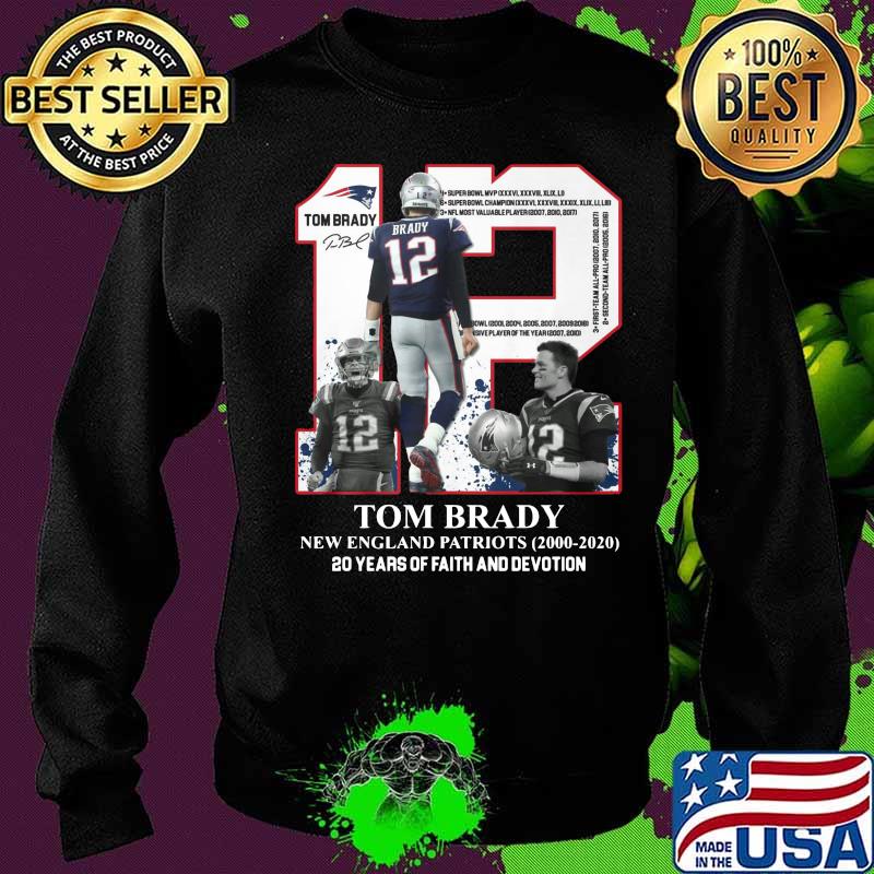Tom brady 12 new england patriots football team 2000 2020 20 years of faith and devotion signature s Sweater Tom brady 12 new england patriots football team 2000 2020 20 years of faith and devotion signature s Sweater