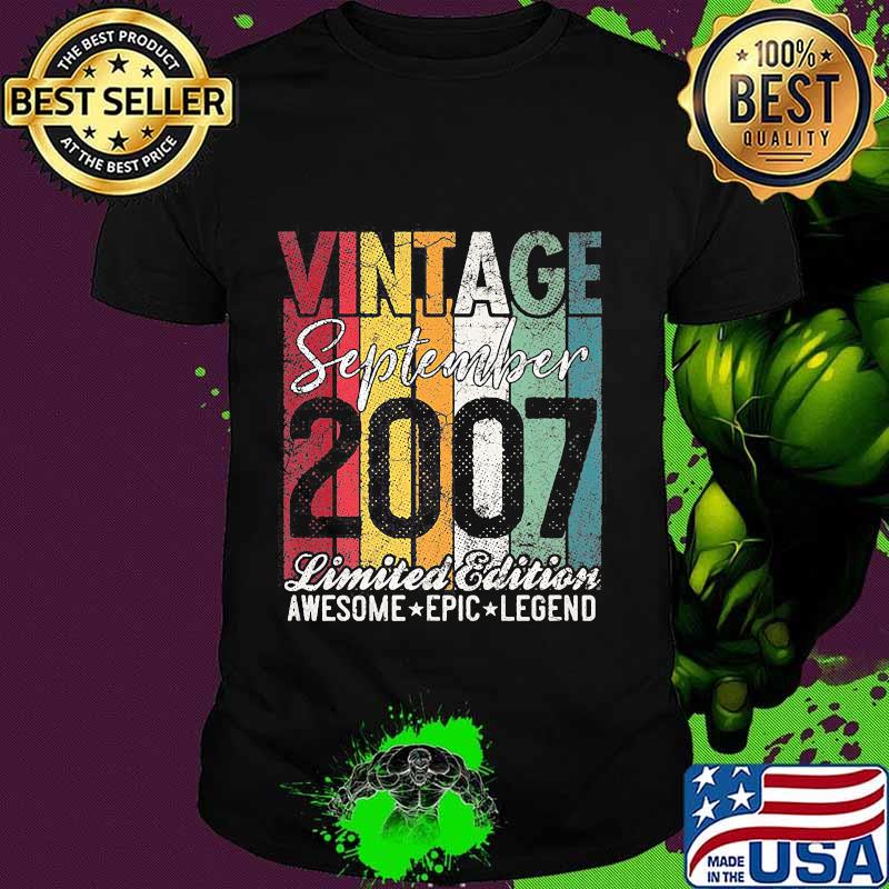 Vintage Born September 2007 13 Years Old 13th Birthday Shirt