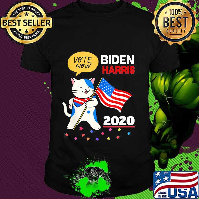 Vote Now Biden Harris 2020 Cat American Flag Independence Day Shirt